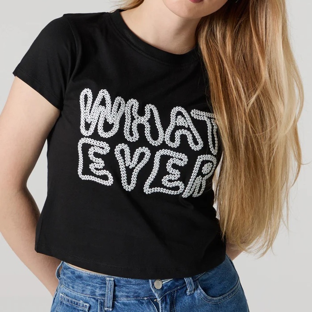 LN — Sequin “Whatever” Baby T–Shirt — Forever 21